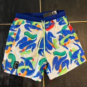 Nike Multicolor Graphic Swim Shorts with Navy Waistband